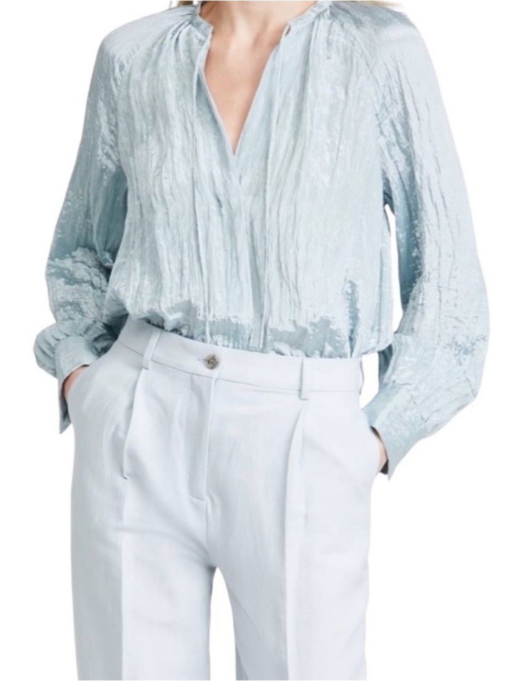 Vince Poet Popover Blouse Skylight Blue Quiet Luxury XS